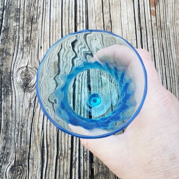 Vintage Homco Glass‎ Votive Sconce Cup Candle Holder Peg Tall Blue Swirl - Picture 7 of 9